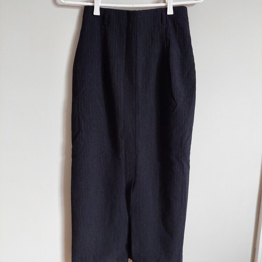 Belt Loops Narrow Black Striped Wool Blend Skirt, Made In Japan, Size XS NWOT